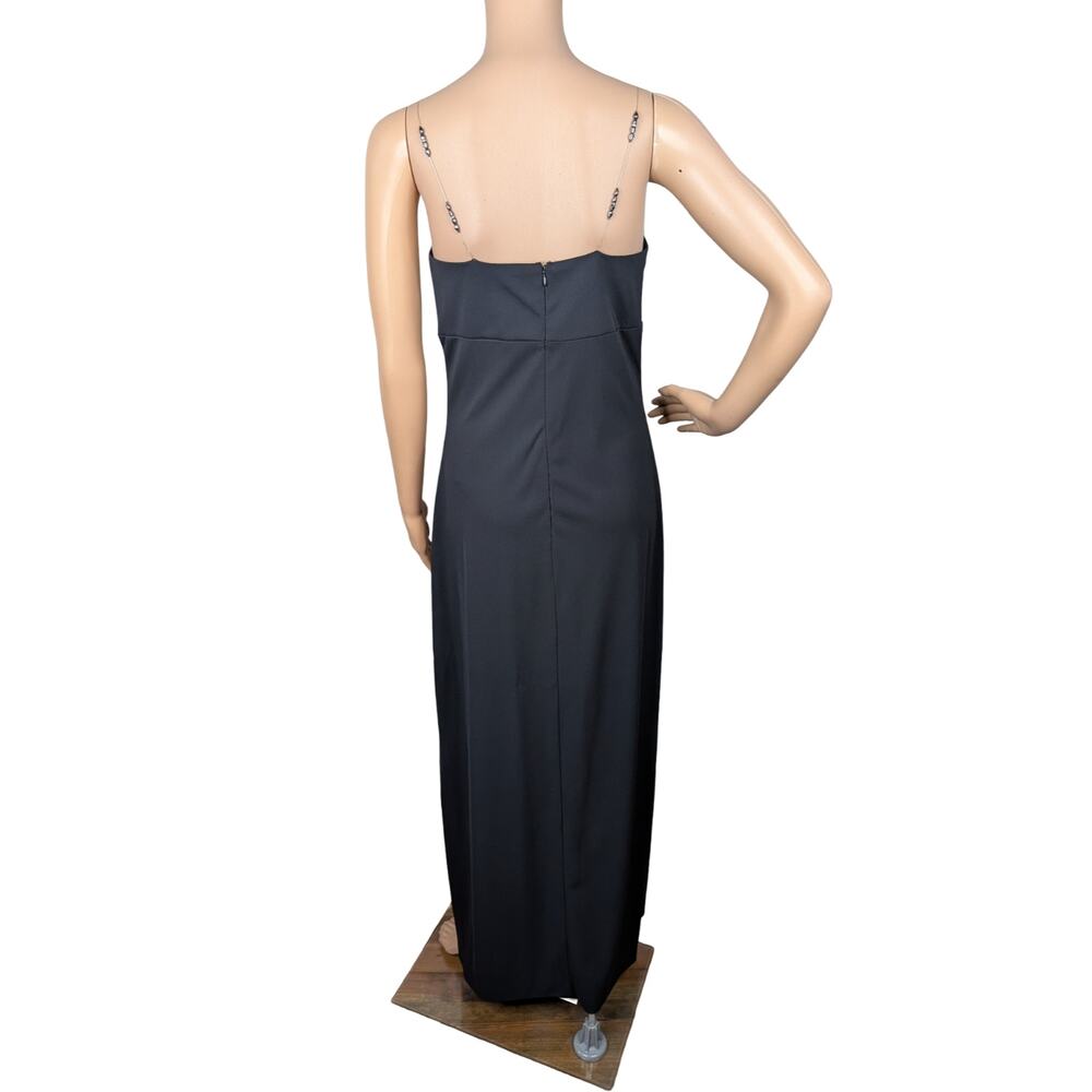 Vintage 90s Allen B Black Beaded Wire Strap Maxi Dress 8 Empire Slit Whimsigoth - Picture 8 of 12
